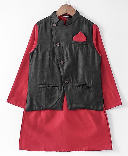 Silverthread Full Sleeves Kurta & Solid Jacket Set - Maroon