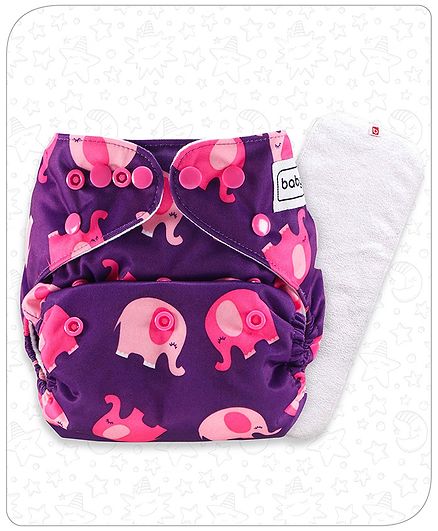 Babyhug Free Size Reusable Cloth Diaper With Insert Elephant Print - Violet