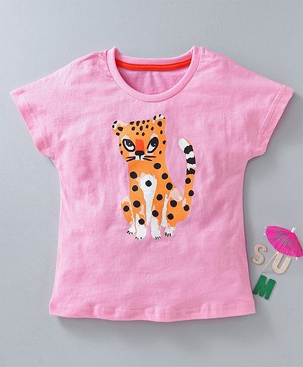 Kookie Kids Half Sleeves Tee Tiger Print - Pink