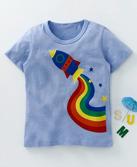 Kookie Kids Half Sleeves Tee Rocket Print - Blue