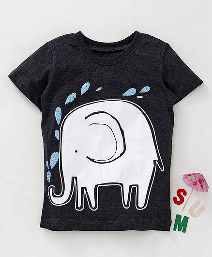 Kookie Kids Half Sleeves Tee Elephant Print - Black