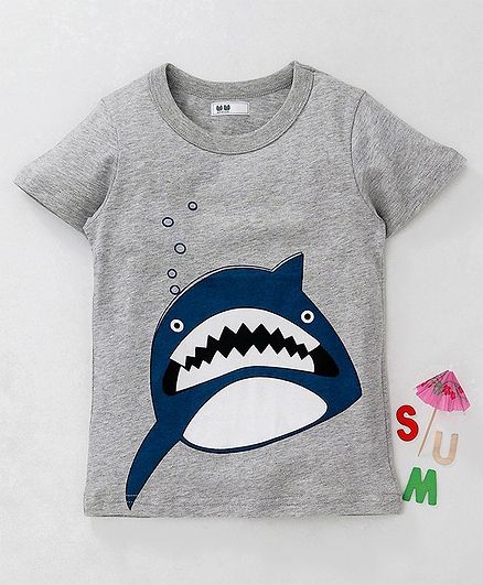 Kookie Kids Half Sleeves T-shirt Shark Print - Grey