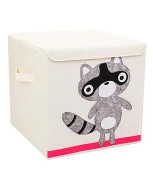Nee & Wee Raccoon Print Storage Box - White & Grey