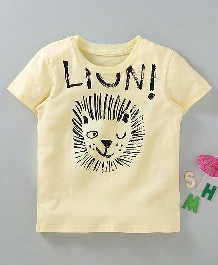 Kookie Kids Half Sleeves Tee Lion Print - Light Yellow