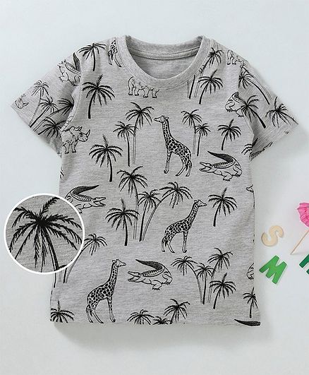 Kookie Kids Half Sleeves Tee Giraffe Print - Grey