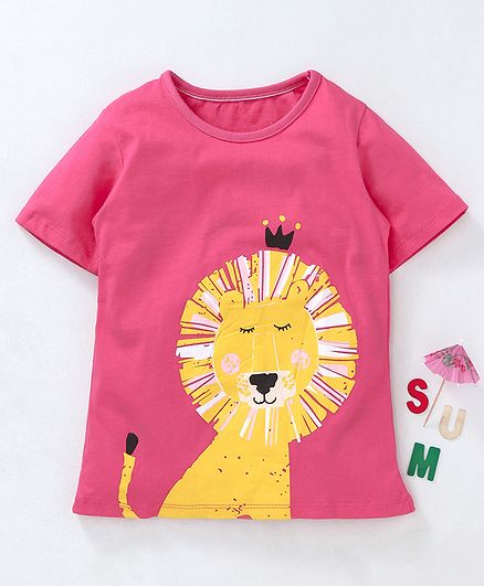 Kookie Kids Half Sleeves Tee Lion Print - Pink