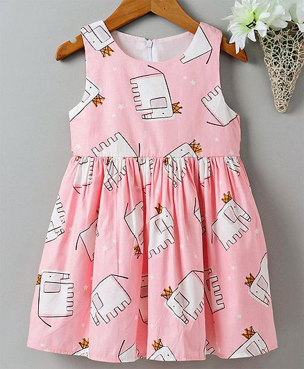 Kookie Kids Sleeveless Frock Elephant Print - Pink