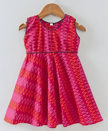 Kidcetra Zig Zag Printed Sleeveless Dress - Pink