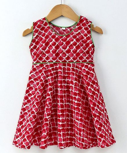 Kidcetra Fish Scales Printed Sleeveless Dress - Pink