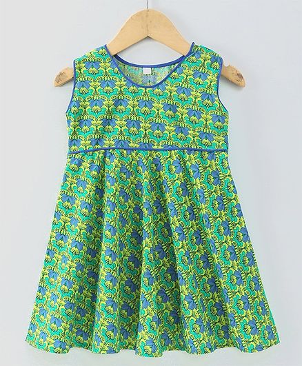 Kidcetra All Over Printed Sleeveless Dress - Green