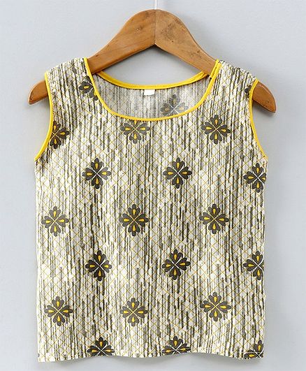 Kidcetra Sleeveless Block Printed Top - Yellow