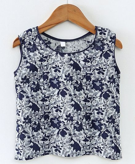 Kidcetra Sleeveless Abstract Printed Top - Black & White