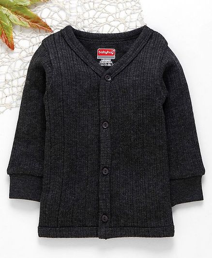 Babyhug Full Sleeves Front Open Thermal Vest - Dark Grey