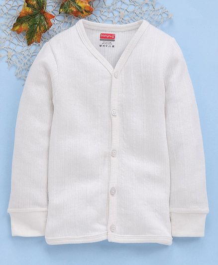 Babyhug Full Sleeves Front Open Thermal Vest - Off White