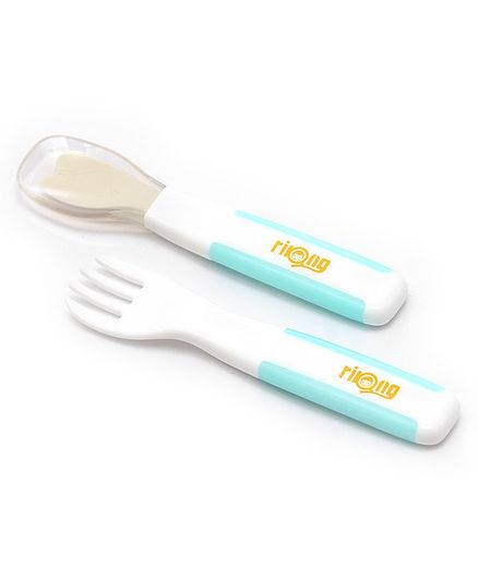 Rikang Baby Spoon & Fork Set - Blue & White