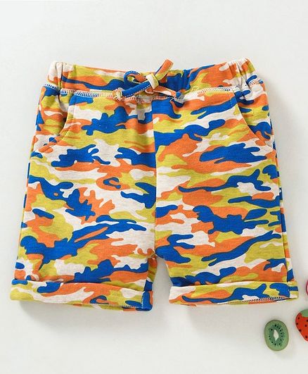 Yiyi Garden Drawstring Waist Shorts - Orange Blue