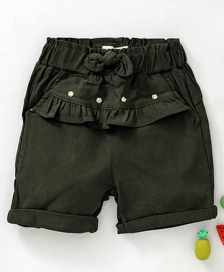 TBB Elastic Waist Shorts Ruffle Detail - Dark Green