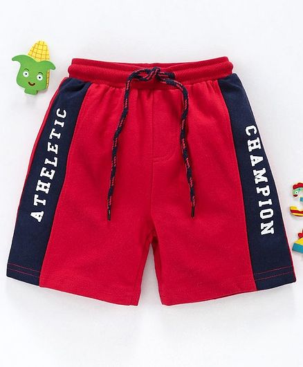 Babyhug Shorts With Drawstring Atheletic Champion Print - Red Navy Blue