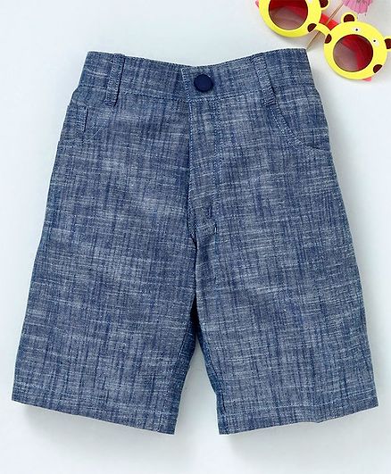 Rikidoos Solid Front Button Shorts - Blue