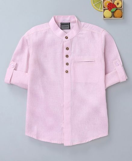 Rikidoos Solid Full Sleeves Shirt - Light Pink