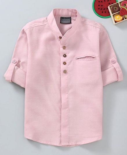 Rikidoos Solid Full Sleeves Shirt - Pink