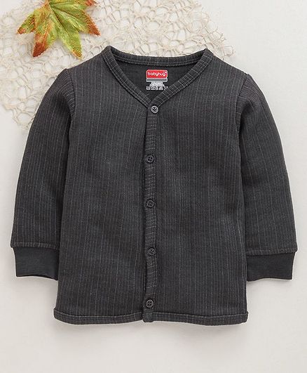 Babyhug Full Sleeves Front Open Thermal Vest - Dark Grey