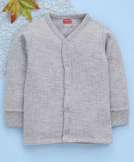 Babyhug Full Sleeves Front Open Thermal Vest - Light Grey