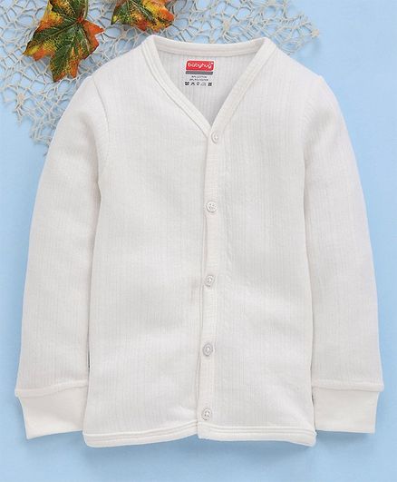 Babyhug Full Sleeves Front Open Thermal Vest - Off White