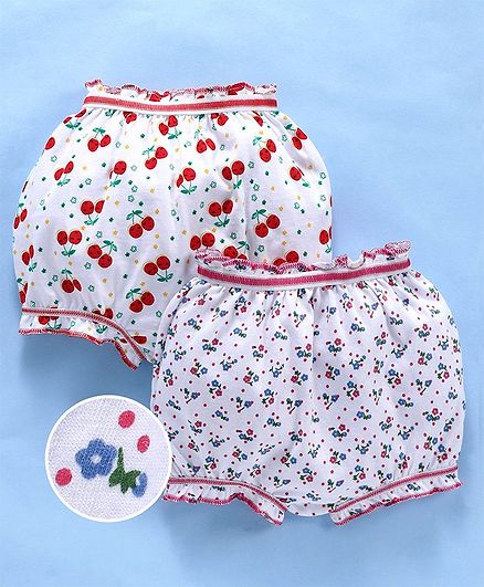 Babyhug Cotton Bloomers Cherry & Floral Print Pack of 2 - Multicolour