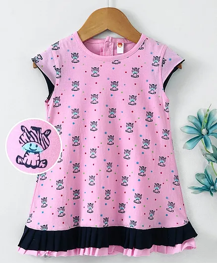 Dew Drops Cap Sleeves Frock Zebra Print - Pink