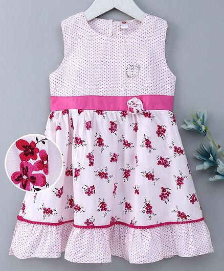 Dew Drops Sleeveless Frock Floral Print - Pink
