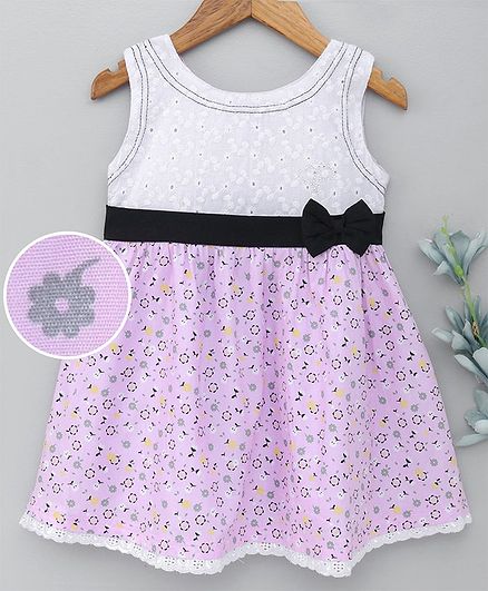Dew Drops Sleeveless Frock Floral Print - Pink