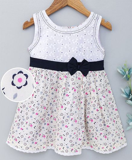 Dew Drops Sleeveless Frock Floral Print - White