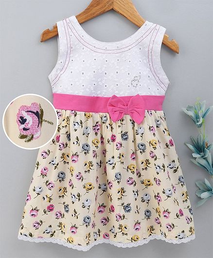 Dew Drops Sleeveless Frock Floral Print - Light Yellow