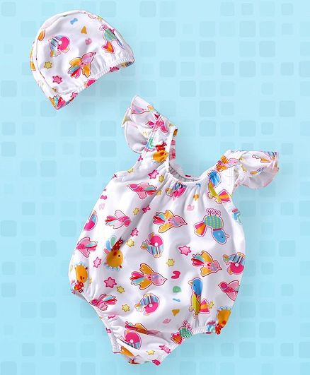 Yellowbee Bird Printed Swimsuit with Cap - Multicolor