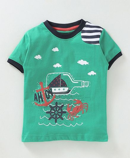 Kid Studio Boat Printed Half Sleeve T-Shirt - Green