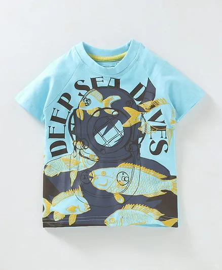 Kid Studio Fish Print Half Sleeves T-Shirt - Blue