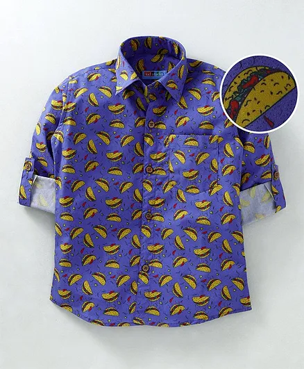 Kid Studio Tacos Printed Full Sleeves Shirt - Blue