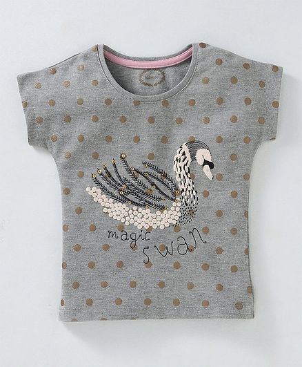 Kid Studio Polka Dot Print Cap Sleeves Top - Grey
