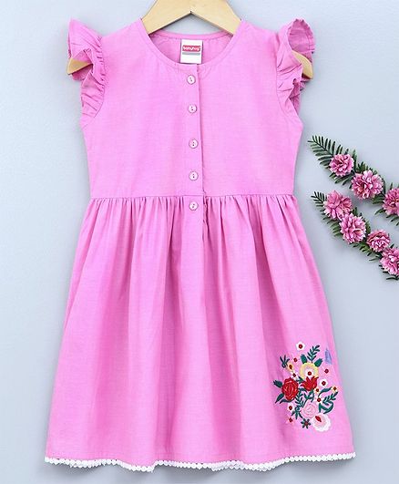 Babyhug Cap Sleeves Embroidered Frock - Pink