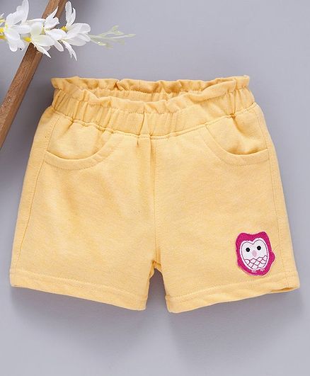 Babyhug Mid Thigh Length Solid Shorts Animal Patch - Yellow