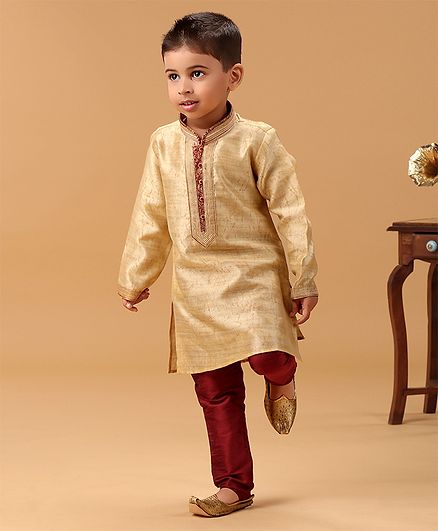 Babyhug Full Sleeves Kurta & Pyjama Set - Beige Red