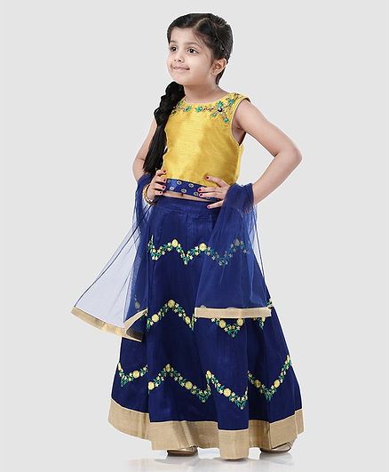 Babyhug Sleeveless Choli And Lehenga Bead Detailing - Yellow Royal Blue