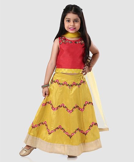 Babyhug Sleeveless Choli And Lehenga Bead Detailing - Yellow Red