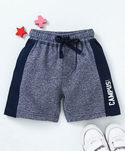 Babyhug Drawstring Waist Shorts Campus Print - Navy Blue
