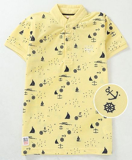 Olio Kids Half Sleeves Tee Marine Print - Yellow