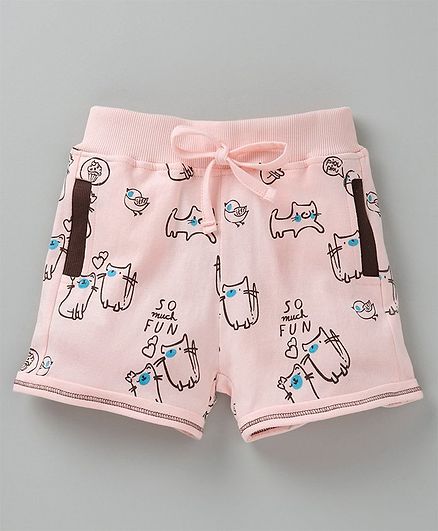 Olio Kids Shorts Kitten Print - Peach