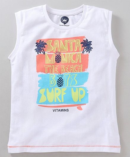 Vitamins Sleeveless Tee Surf Up Print - White