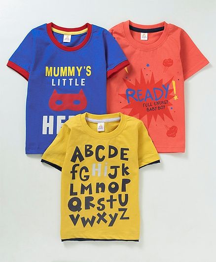 Mini Donuts Half Sleeves Tees Text Print Pack of 3 - Blue Orange Yellow