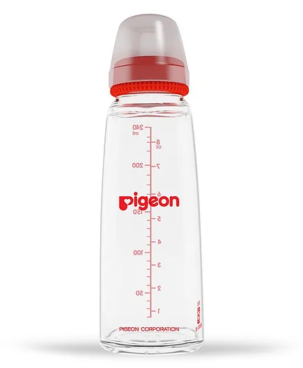 Pigeon Glass Feeding Bottle With 2 Nipples Medium Red - 240 ml
